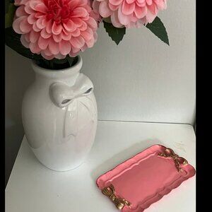Pink Resin Vanity Tray with Gold Bow Accents – NEW